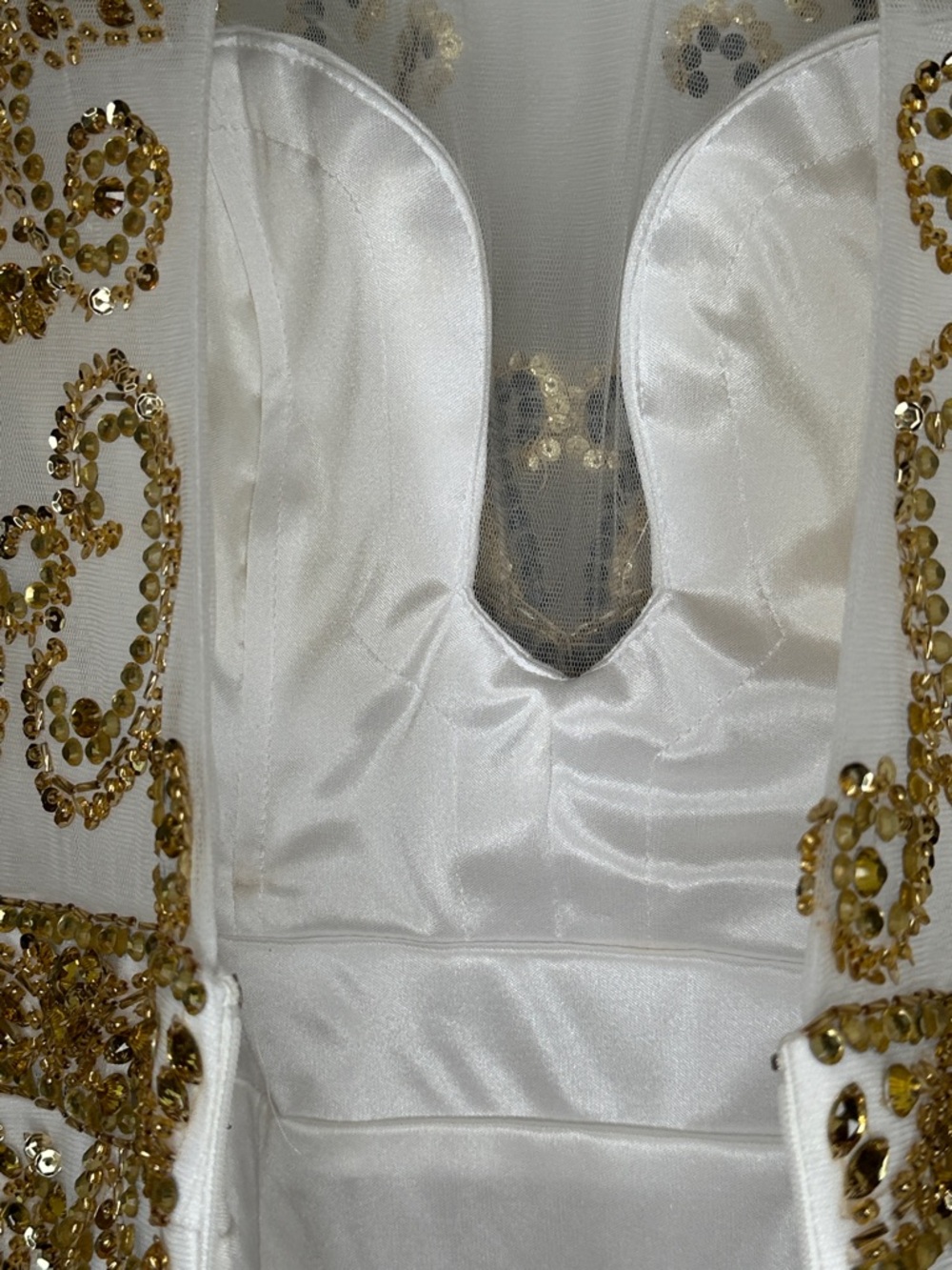 Angela & Alison White Mini Dress with Gold Beaded Embellishment - Picture 8 of 9